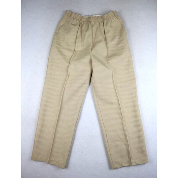 VINTAGE WOMEN'S BEIGE RIBBED ELASTIC WAIST CROPPED PULL-ON PANTS - SIZE S/M - Picture 1 of 6